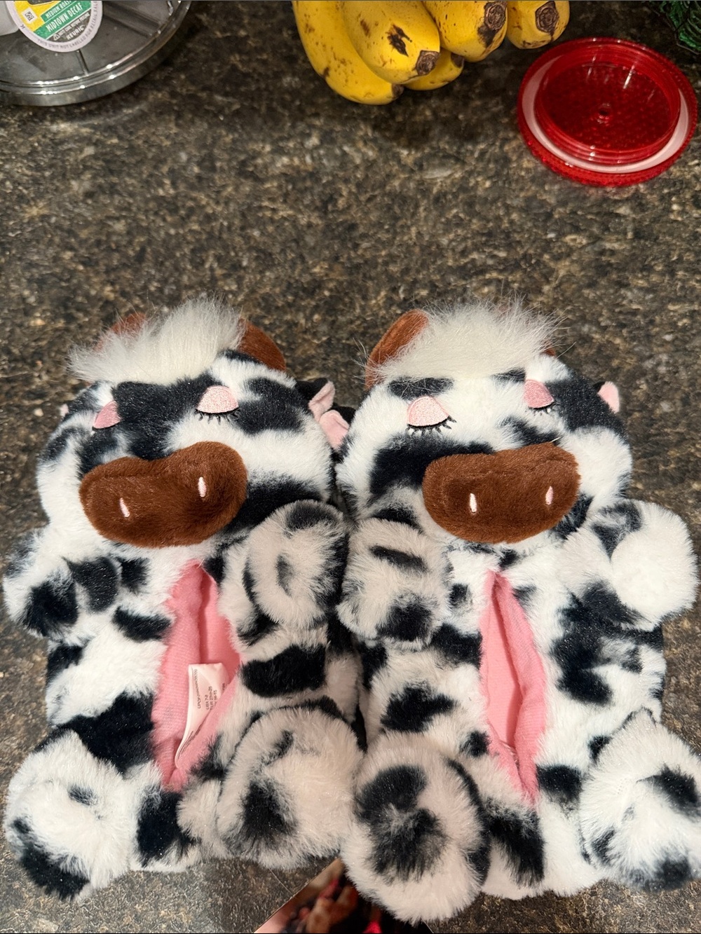 Black and White Cow Print Plush Slippers